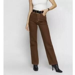 NEW Reformation Cowboy High Rise Straight Jeans Brown Womens Size 29